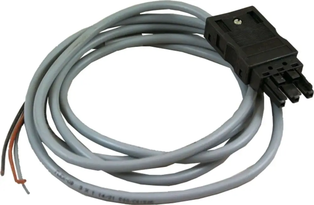 Graues Kabel mit Stecker und zwei freiliegenden Drähten, geeignet für Zündungsanwendungen, hergestellt von Wolf.
